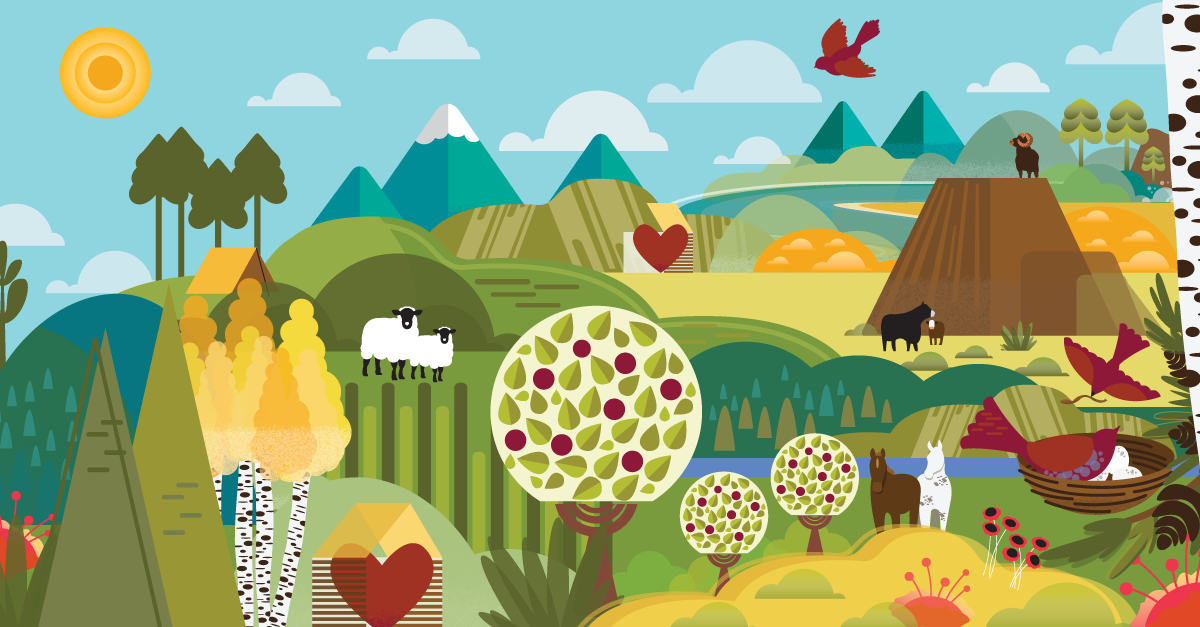 Animals in the Mountains Illustration